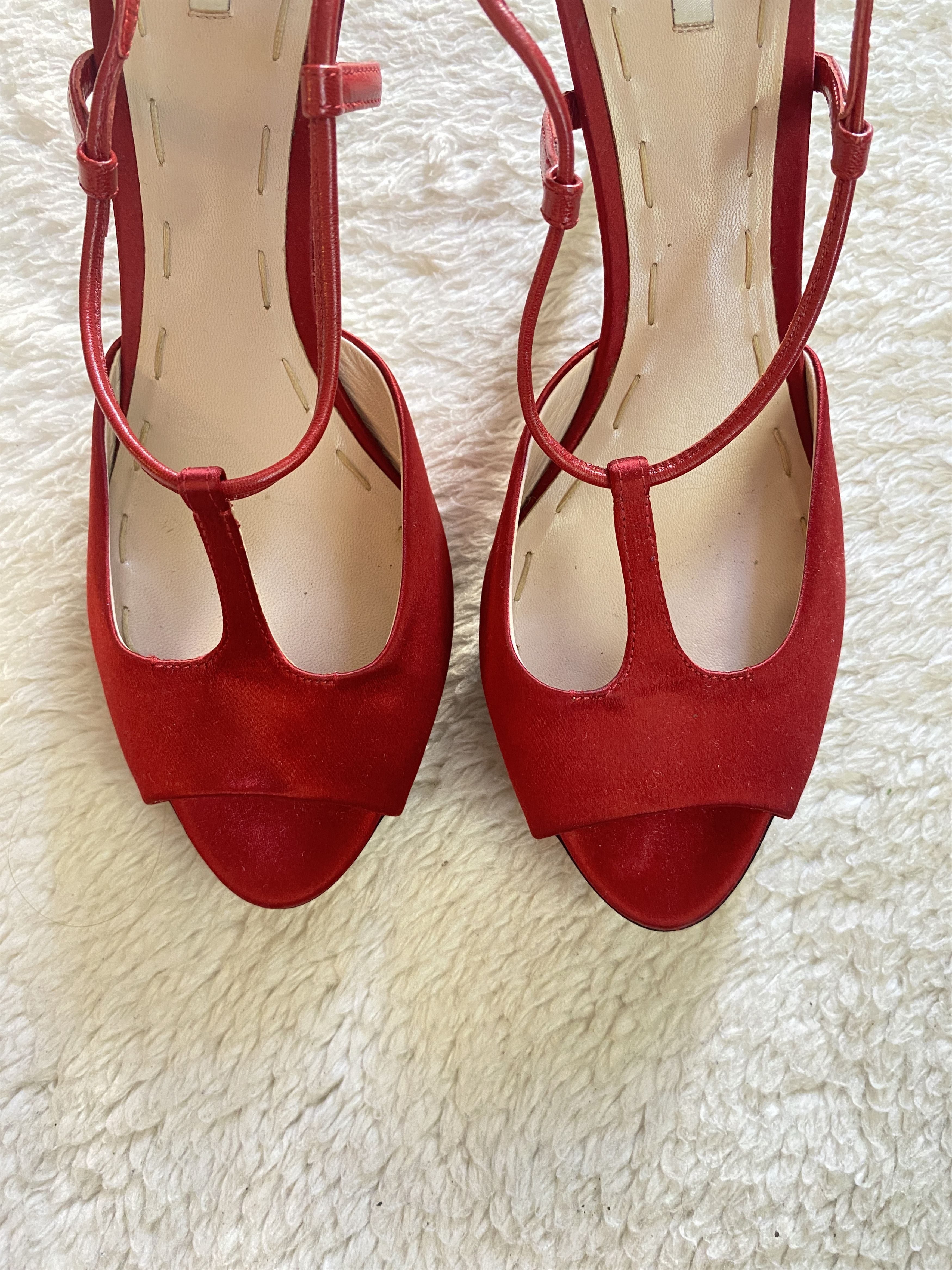 Miu Miu Miu Miu Silk Peep Toe Sandals – Red & Black Size US 10 / IT 40 - 25 Thumbnail