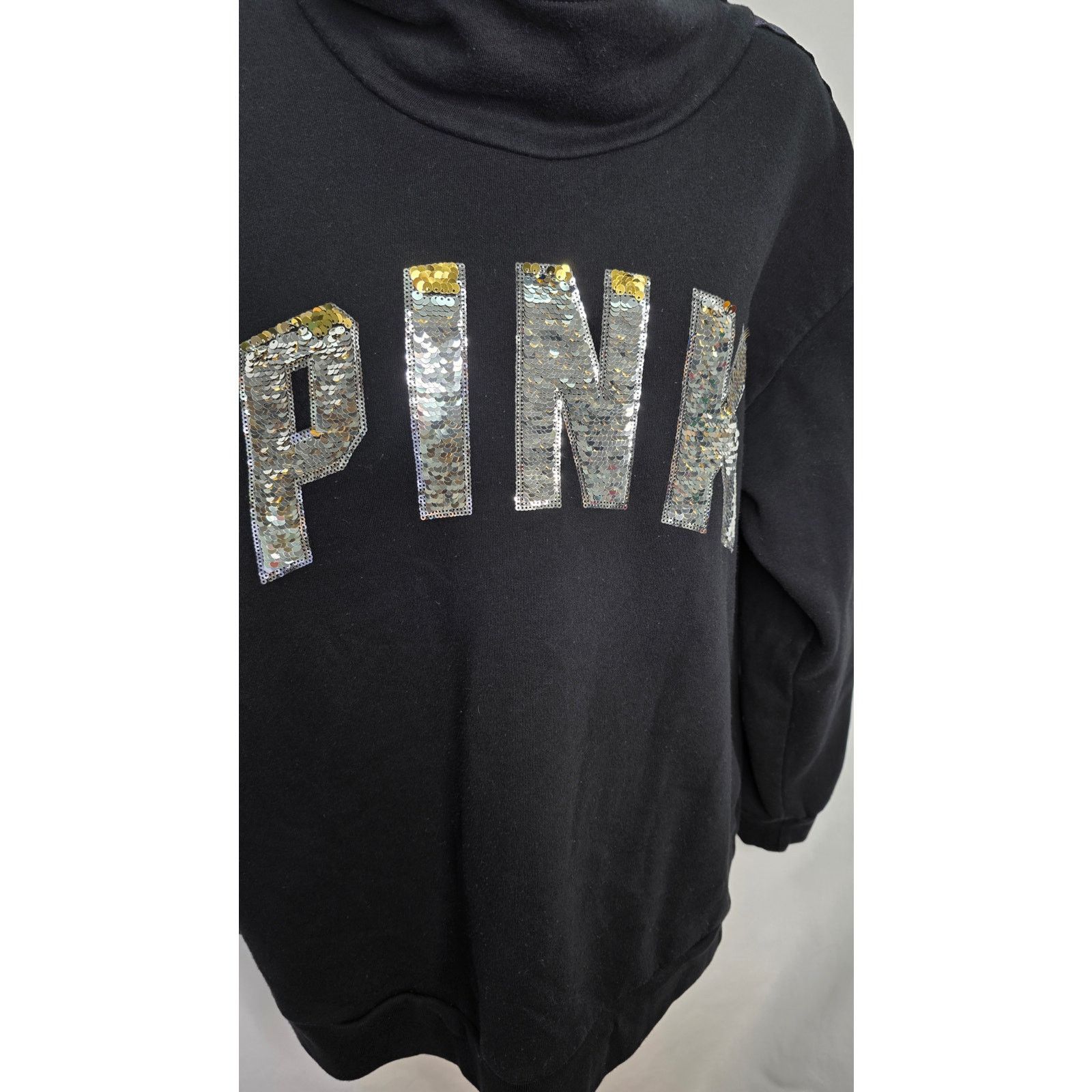 Victoria's Secret Pink Victoria's Secret Black Cowl Neck Sweatshirt Sequin Size L / US 10 / IT 46 - 6 Thumbnail