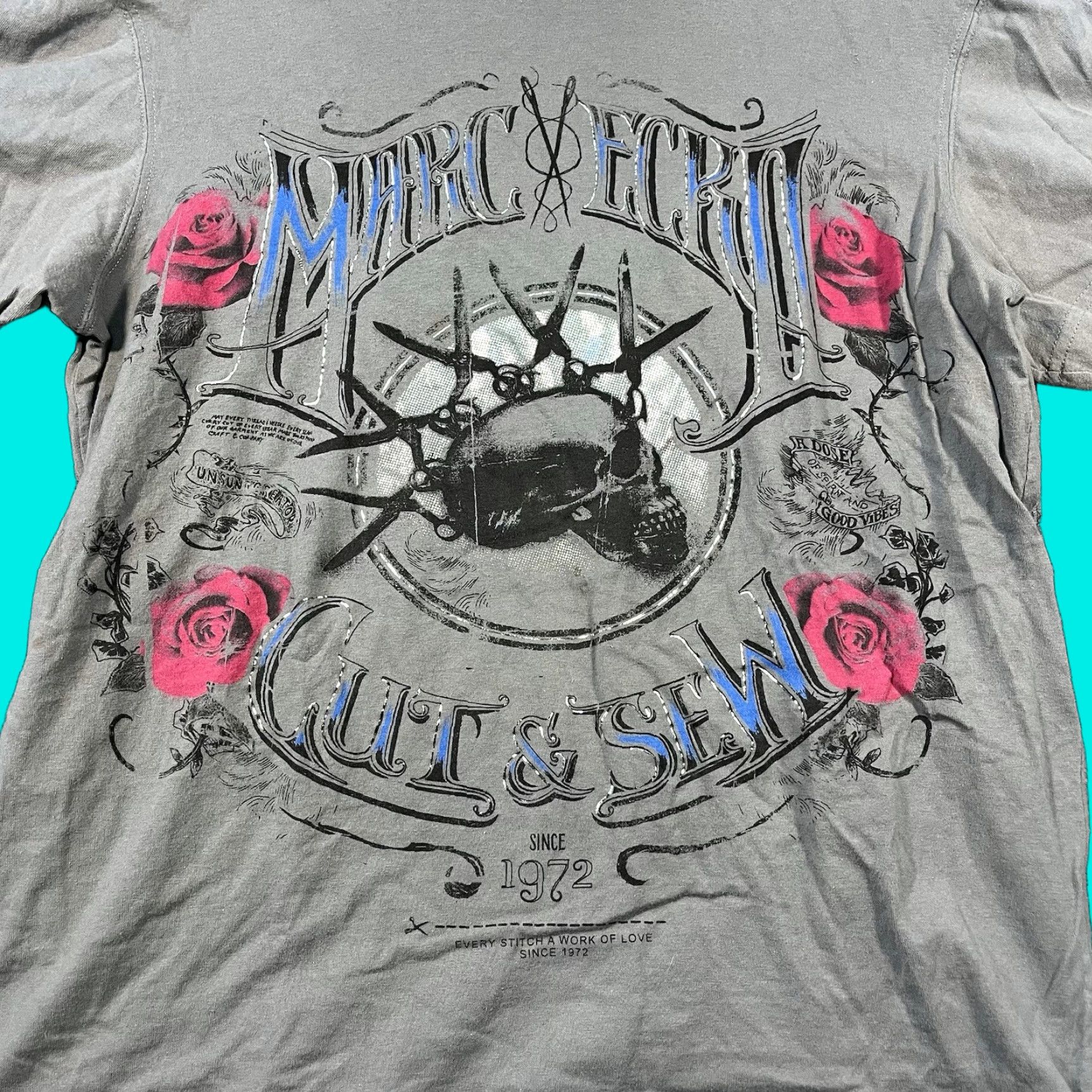 Vintage VINTAGE Marc Ecko Skull Rose Graphic T-shirt Mens M Short Sleeve Crew Neck Gray Cotton Regular All Seasons 2000s Size US M / EU 48-50 / 2 - 1 Thumbnail