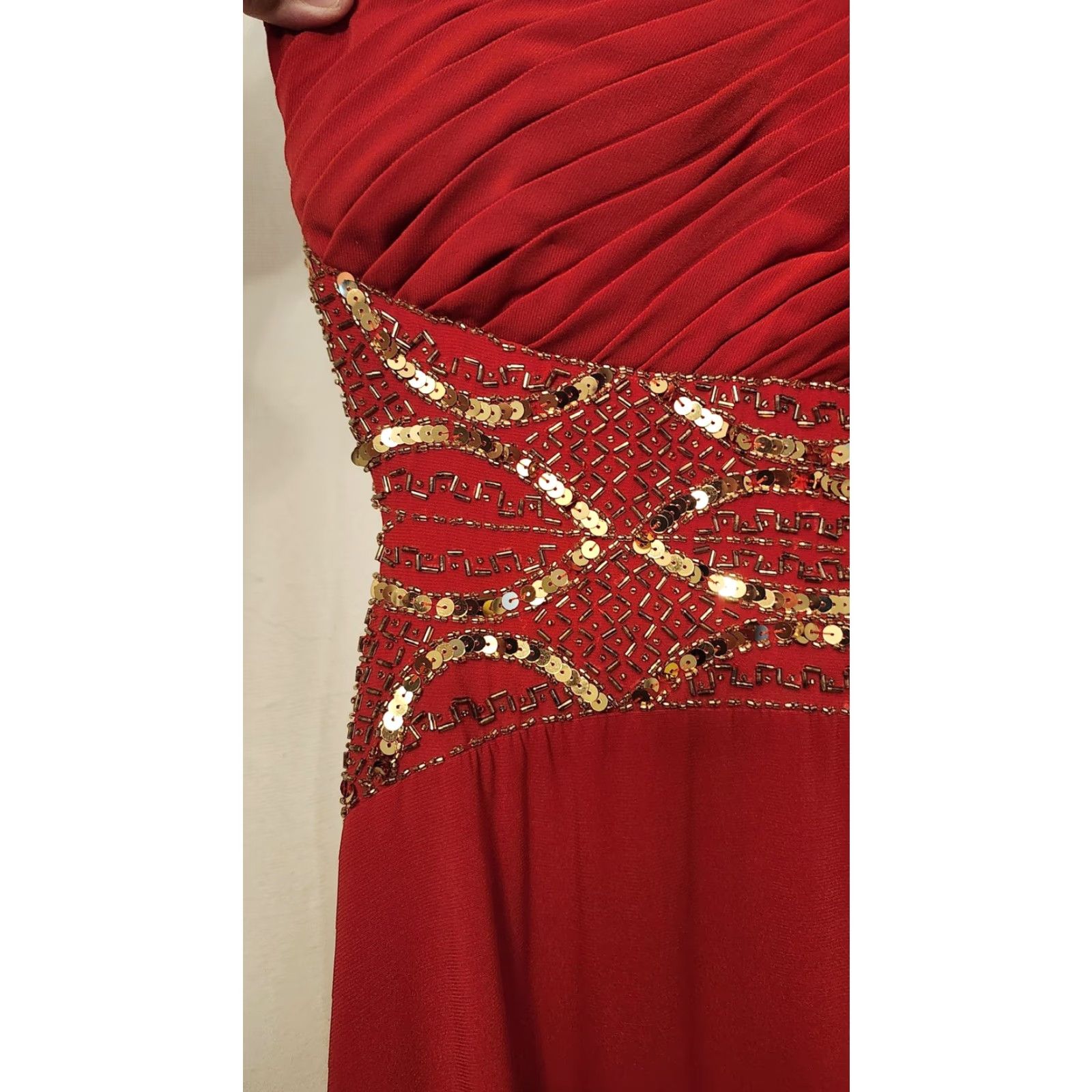 Vintage Betsy & Adam Dress Womens 2 One Shoulder Beaded Sequin Red Gown Evening Formal Maxi Long Dress Size XS / US 0-2 / IT 36-38 - 5 Thumbnail