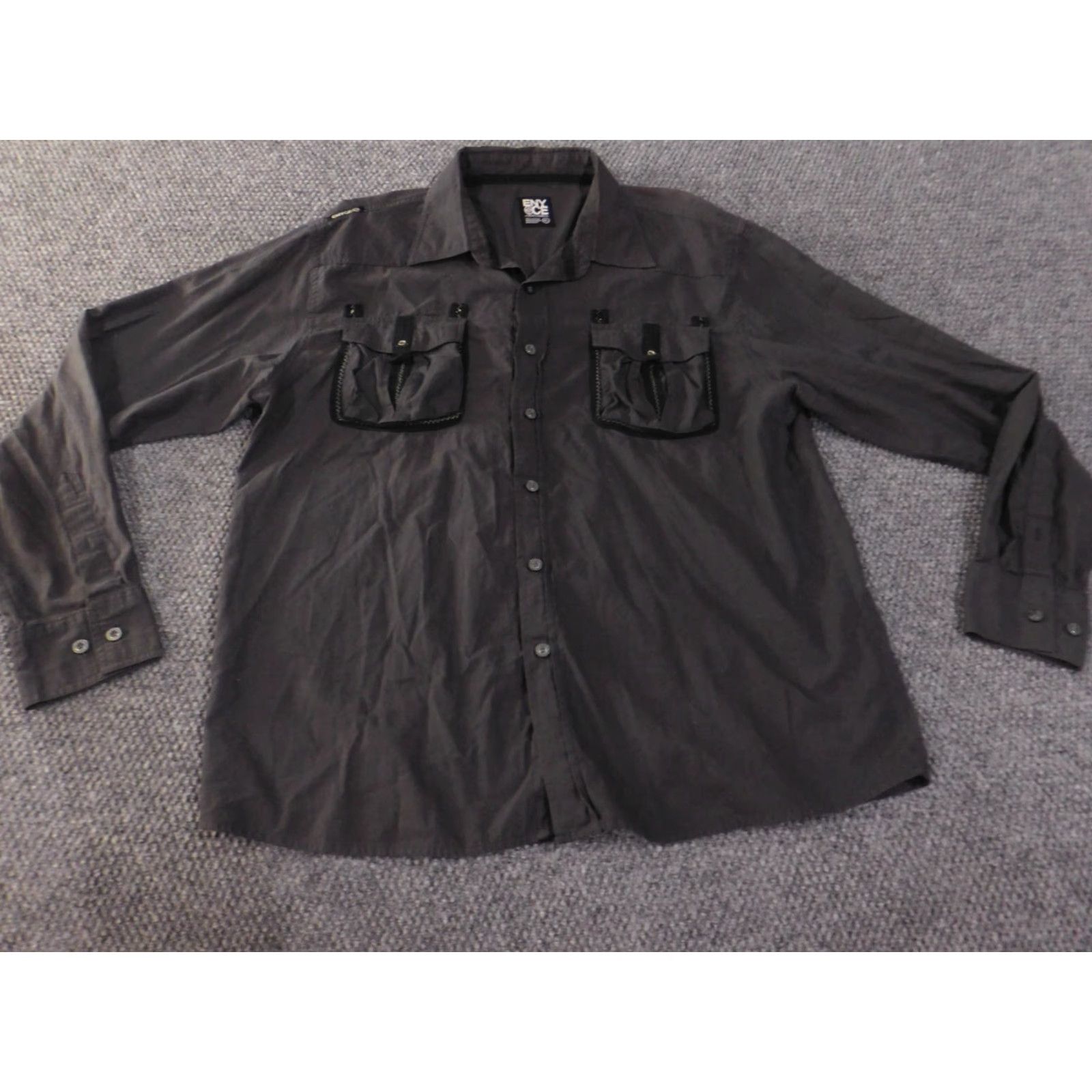 Enyce Enyce Shirt XL gray mens button-up retro pockets long sleeve Size US XL / EU 56 / 4 - 4 Thumbnail