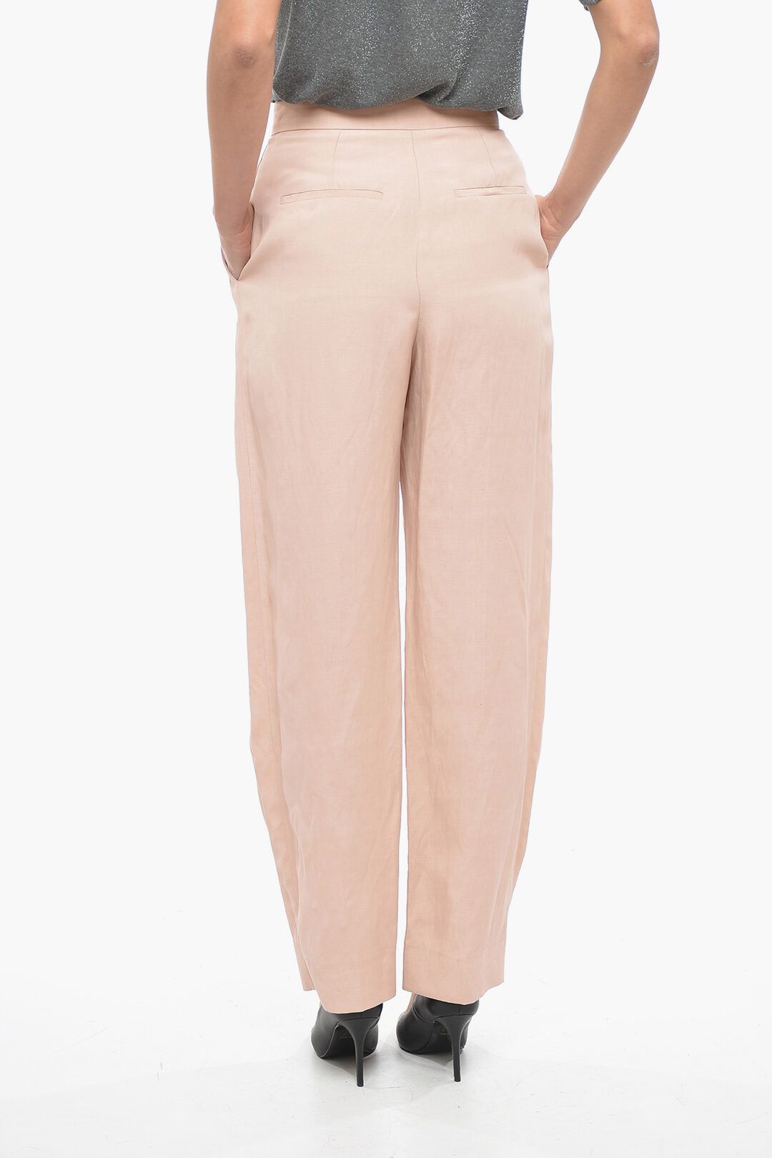 Stella McCartney og1mm0824 Double-Pleated Flax Blend Baggy Pants Size 27" / US 4 / IT 40 - 2 Thumbnail