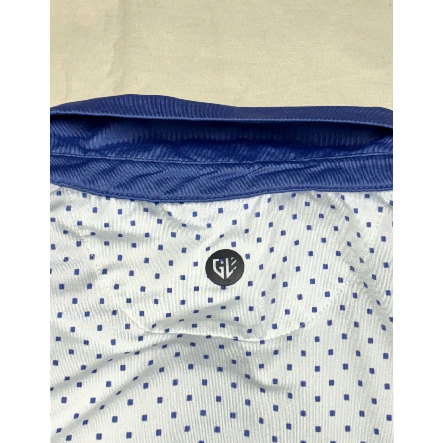 Vintage Graham Luxe Mens Large White Blue Square Dot Performance Golf Polo Shirt L Size US L / EU 52-54 / 3 - 6 Thumbnail