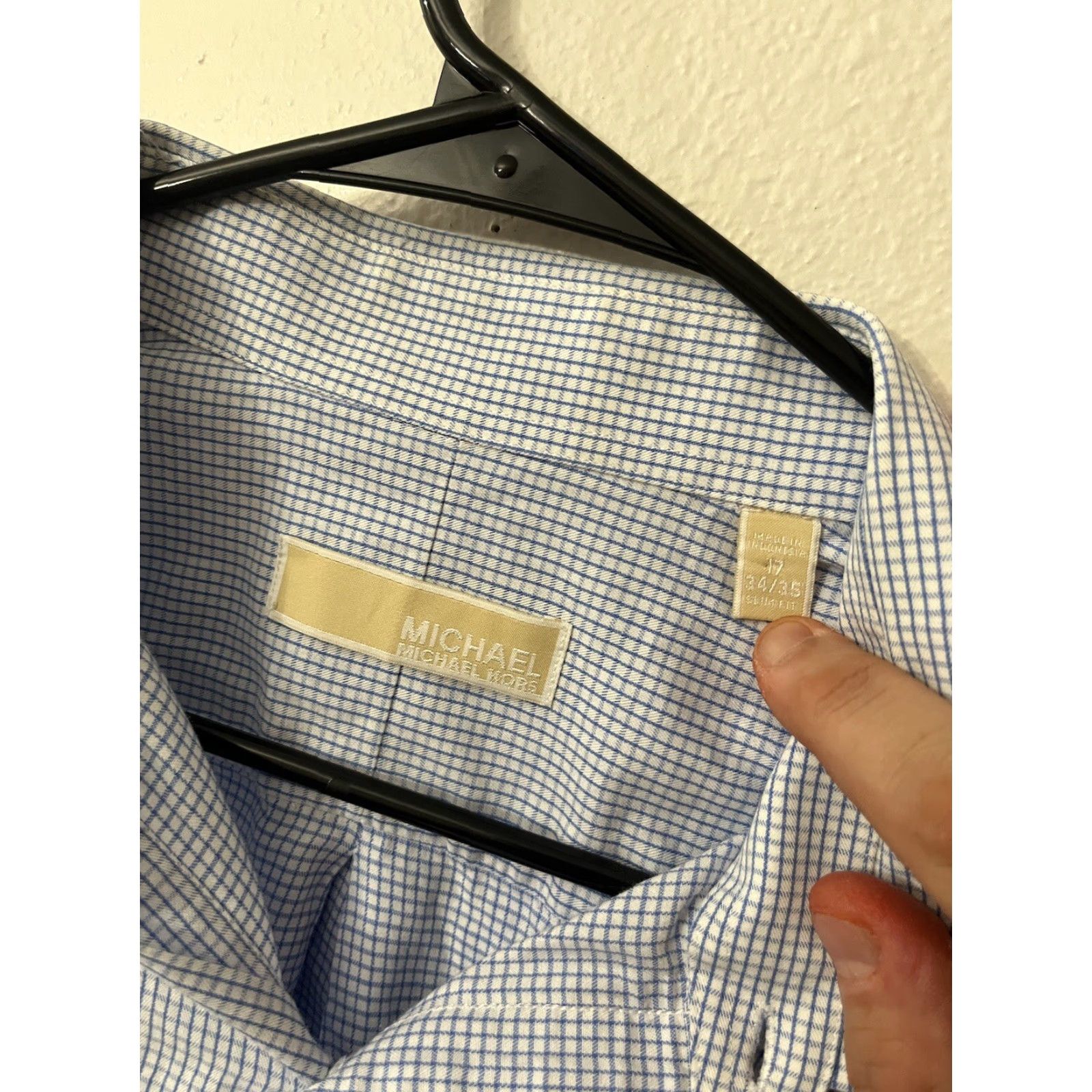 Michael Kors Michael Kors Button-Up Shirt Blue Plaid 17 34-35 100% Cotton Non Iron Long Sleeve Collared Spread Men Dress Shirt Size 46R - 2 Thumbnail