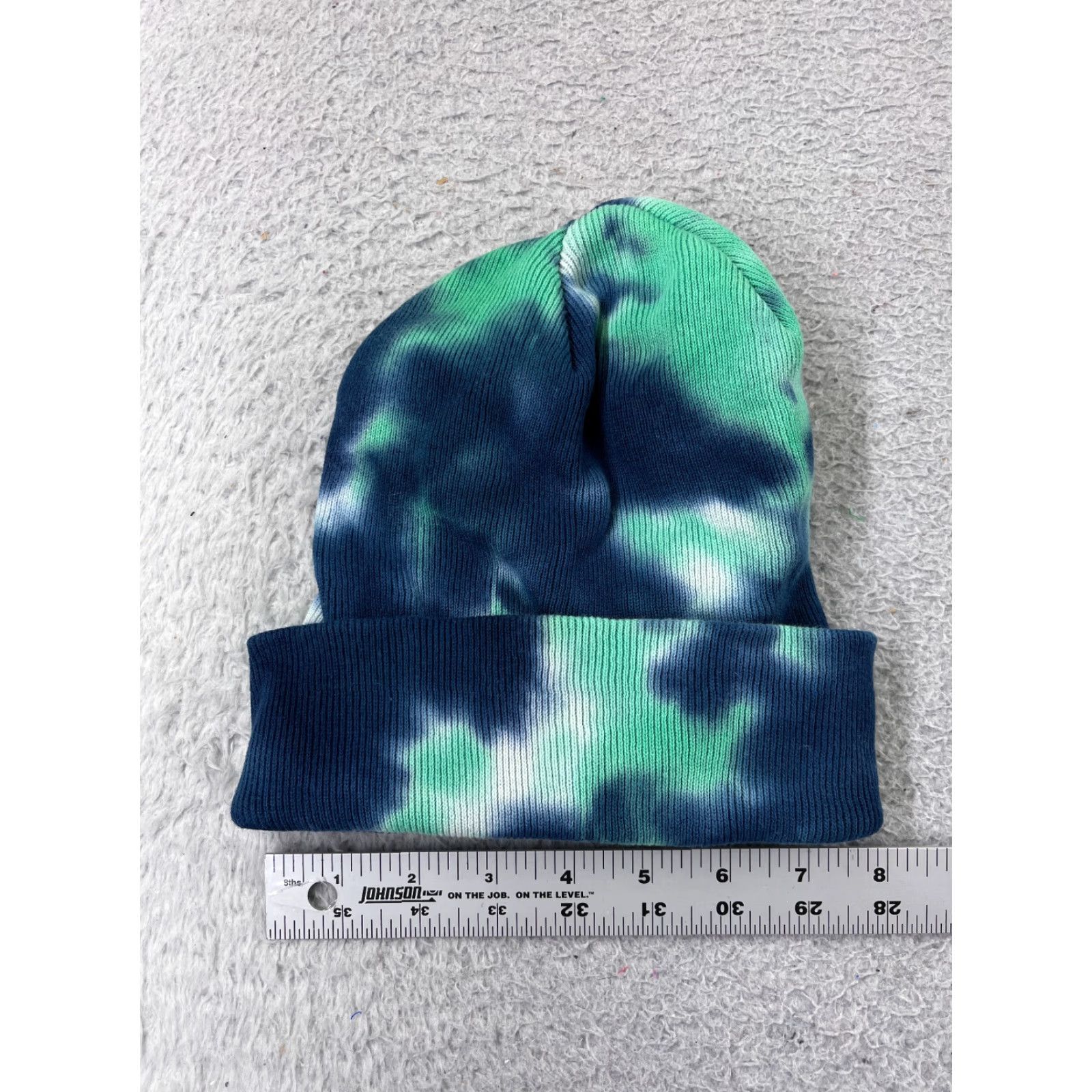 Vintage POG Beanie Hat Adult One Size Blue Tie Dye Knit 100% Cotton Winter Ski Beanie Size ONE SIZE - 3 Thumbnail