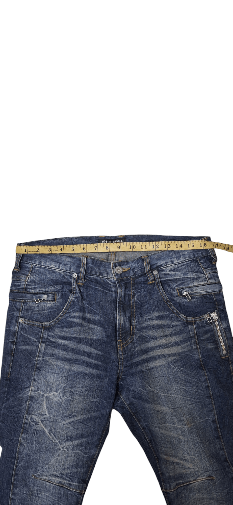 5351 POUR LES HOMMES × Le Grande Bleu (L.G.B.) 5351 Pour Les Femmes Zipper Whiskered Jeans Size 33" - 16 Thumbnail
