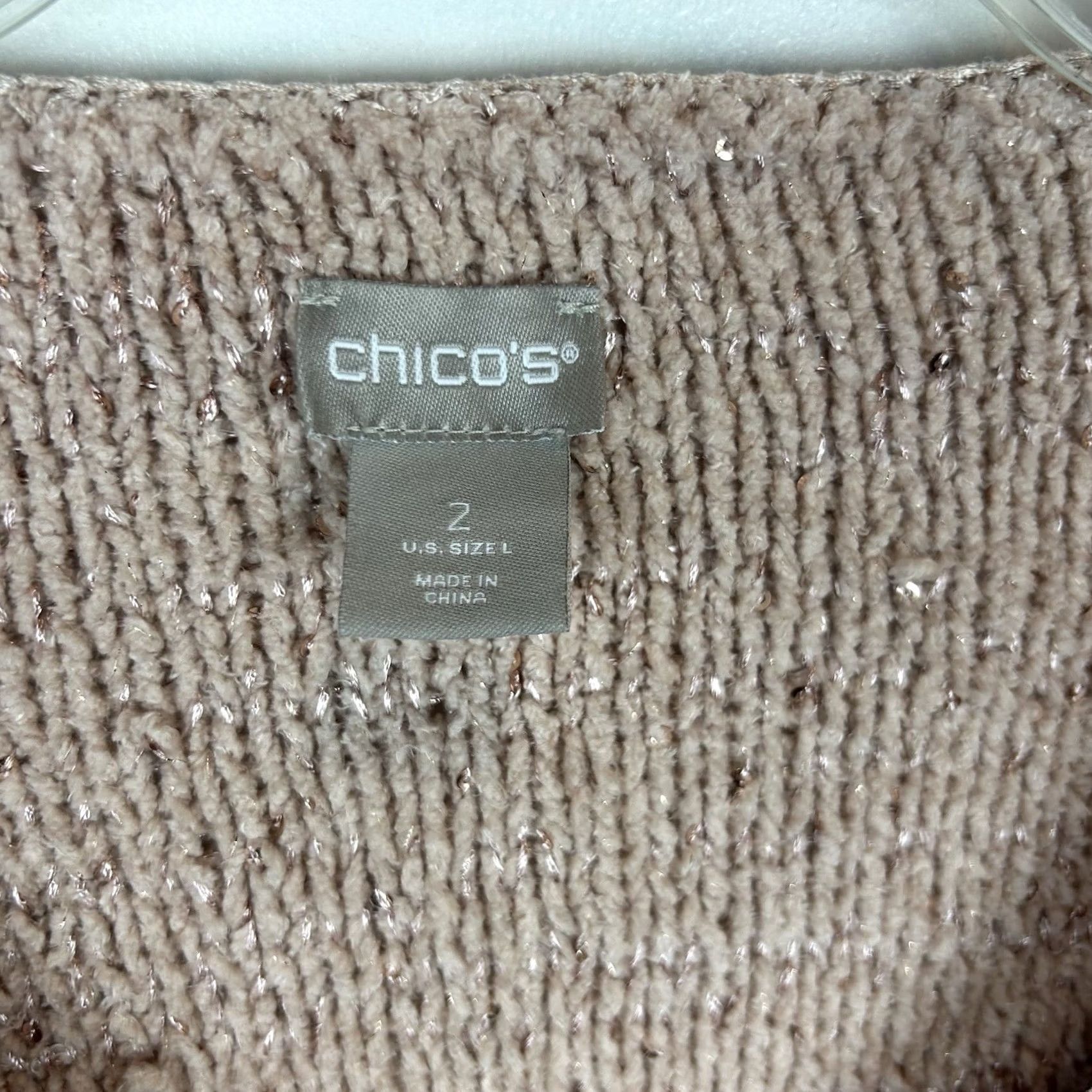 Vintage Chicos SweatER Womens L Sequin Dusty Rose V-Neck Knit Pullover Puff Sleeve Short Description: Organic? Size L / US 10 / IT 46 - 3 Thumbnail