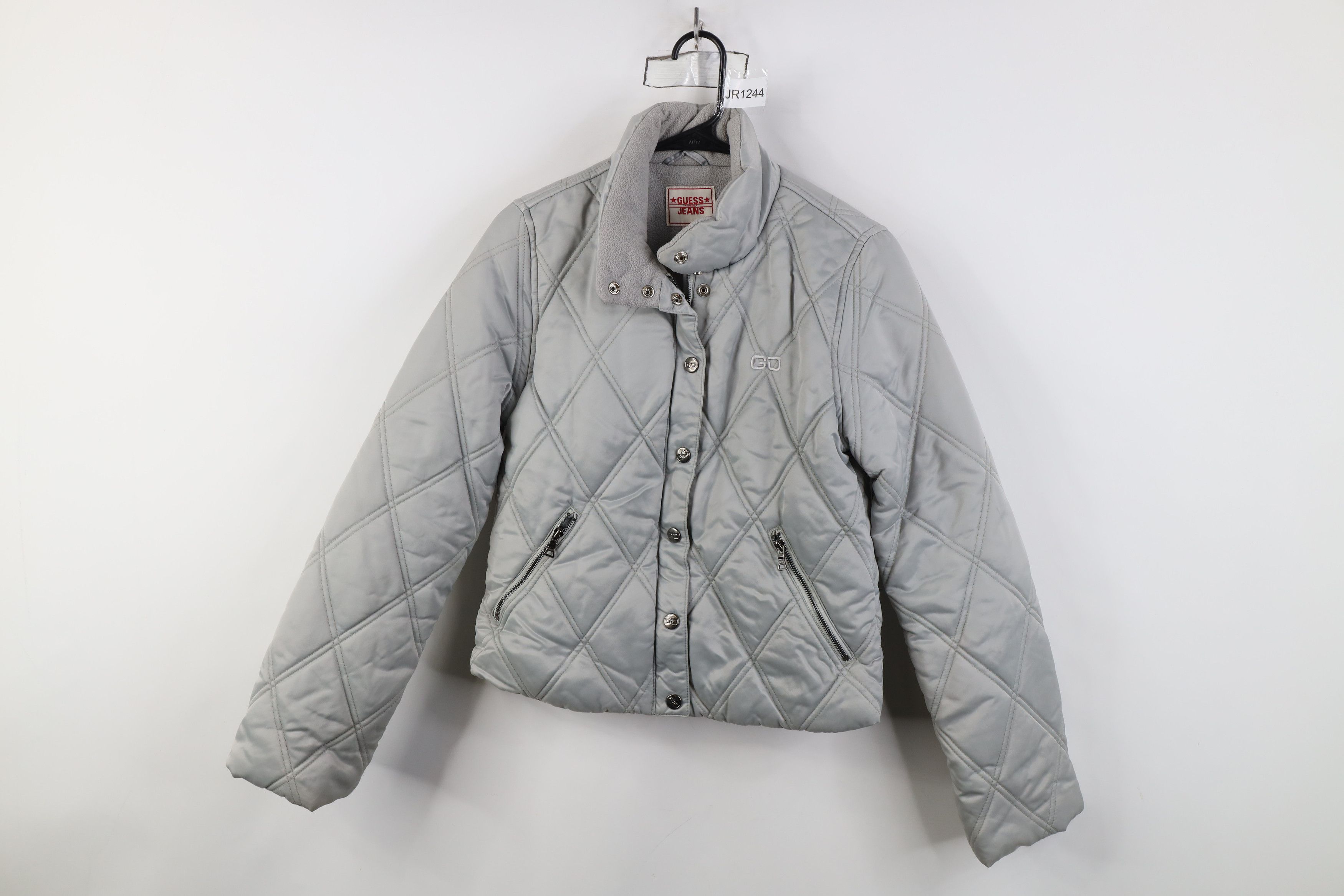 Guess Vintage 90s Y2K Guess Cropped Quilted Puffer Jacket Silver Size S / US 4 / IT 40 - 1 Thumbnail