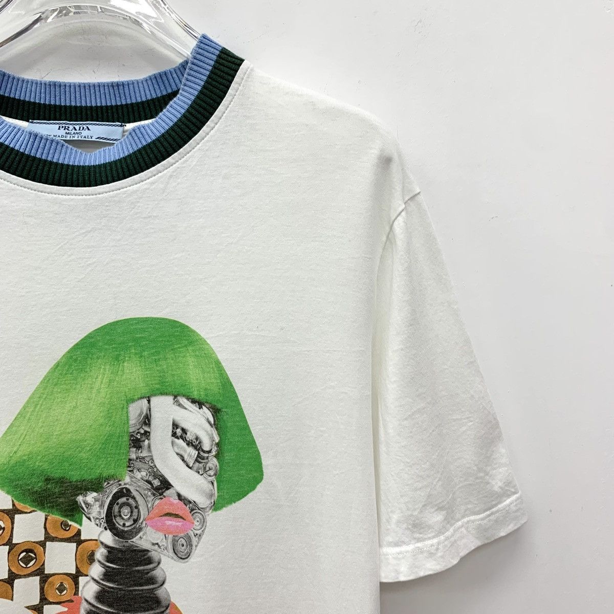 Prada Prada White Robot Print Cotton Short Sleeve T-Shirt Size M / US 6-8 / IT 42-44 - 3 Thumbnail