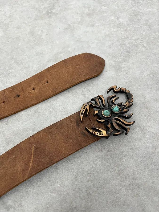 Roberto Cavalli 2000s Cavalli Scorpion Buckle Brown Suede Leather Belt Size ONE SIZE - 4 Thumbnail