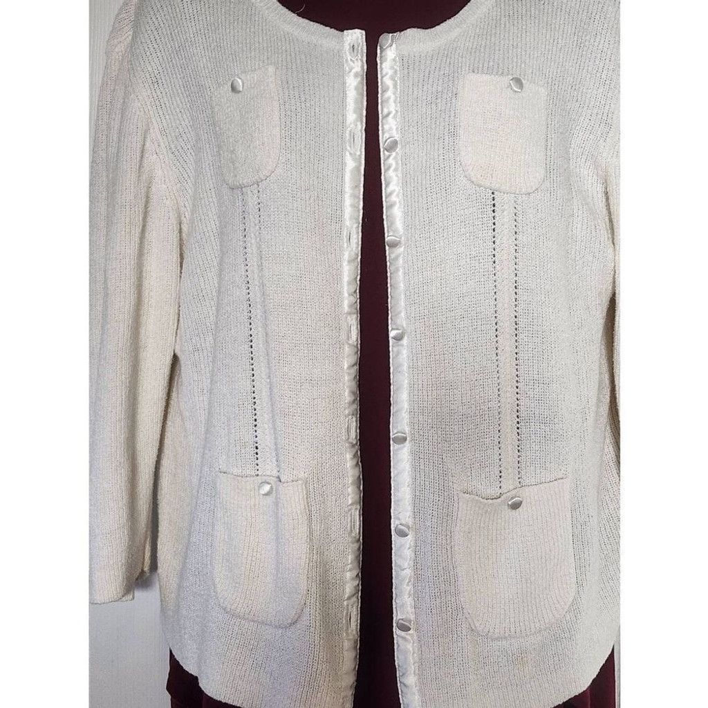 Other Sag Harbor White Fuzzy Cardigan Size XL / US 12-14 / IT 48-50 - 2 Thumbnail