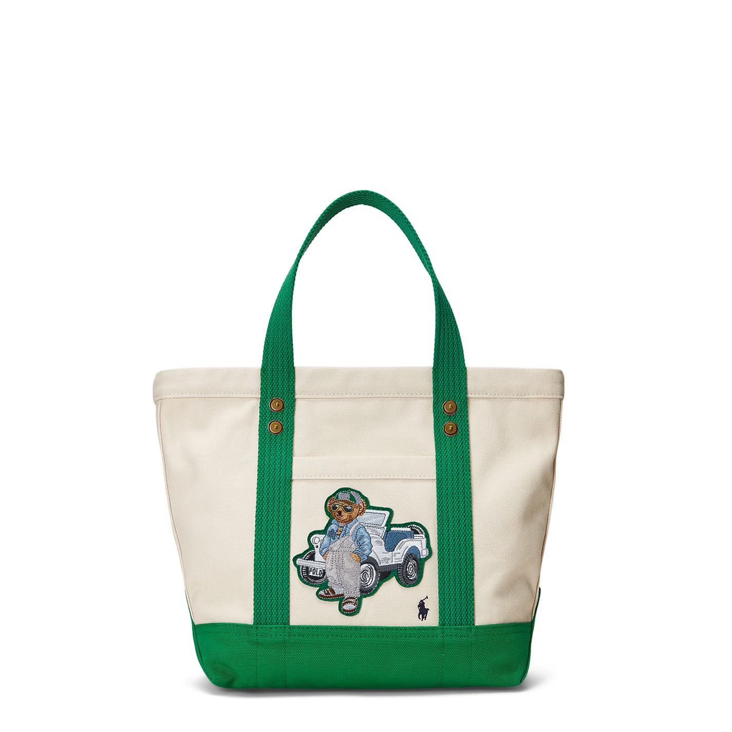 Polo Ralph Lauren o1g2r1mq0825 Size: OS / Bear Tote Bag in Ecru/Green Size ONE SIZE - 1 Thumbnail
