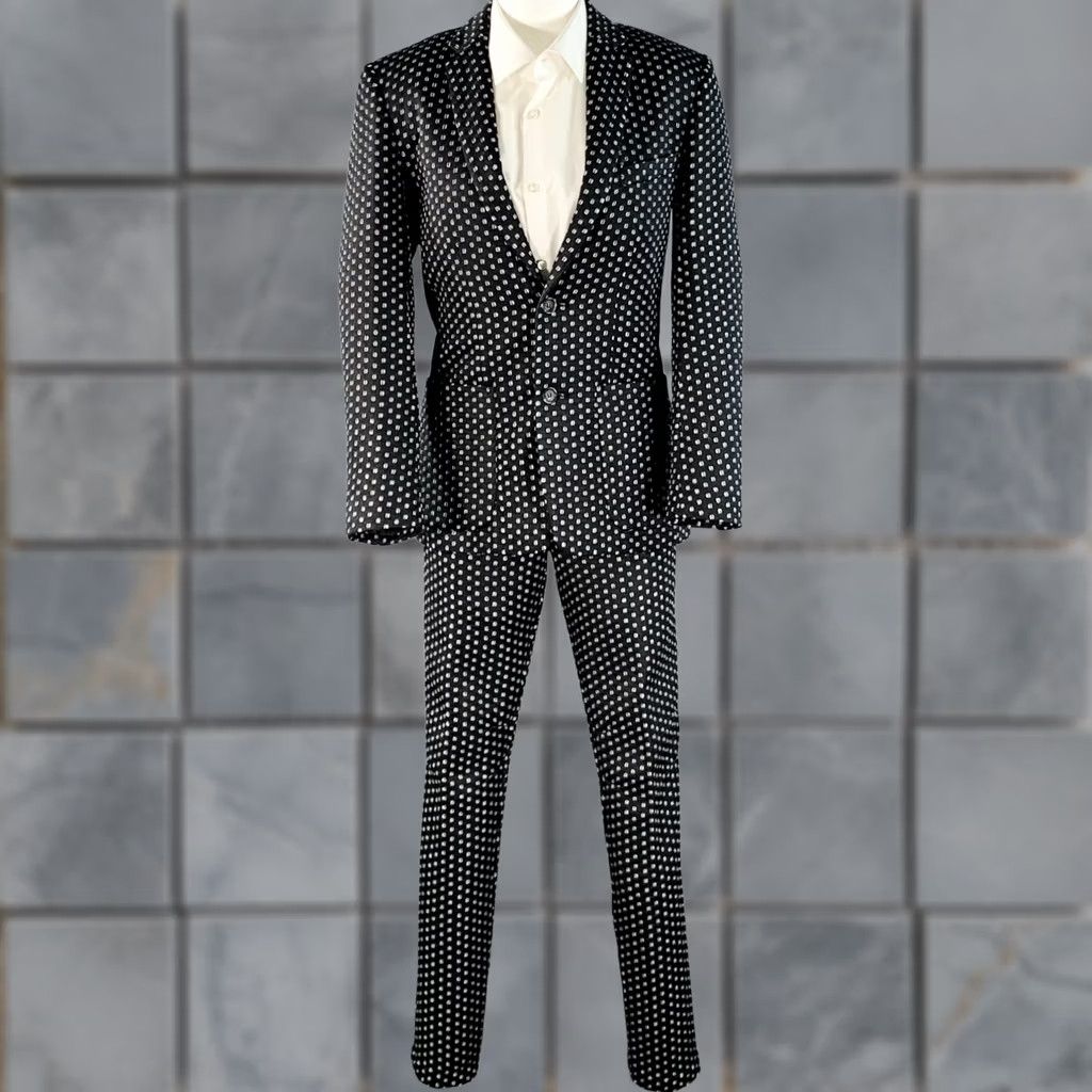 Mr Turk MR TURK Suit 36 Regular Black White Perforated Polyester Notch Lapel Men Size 36R - 1 Thumbnail