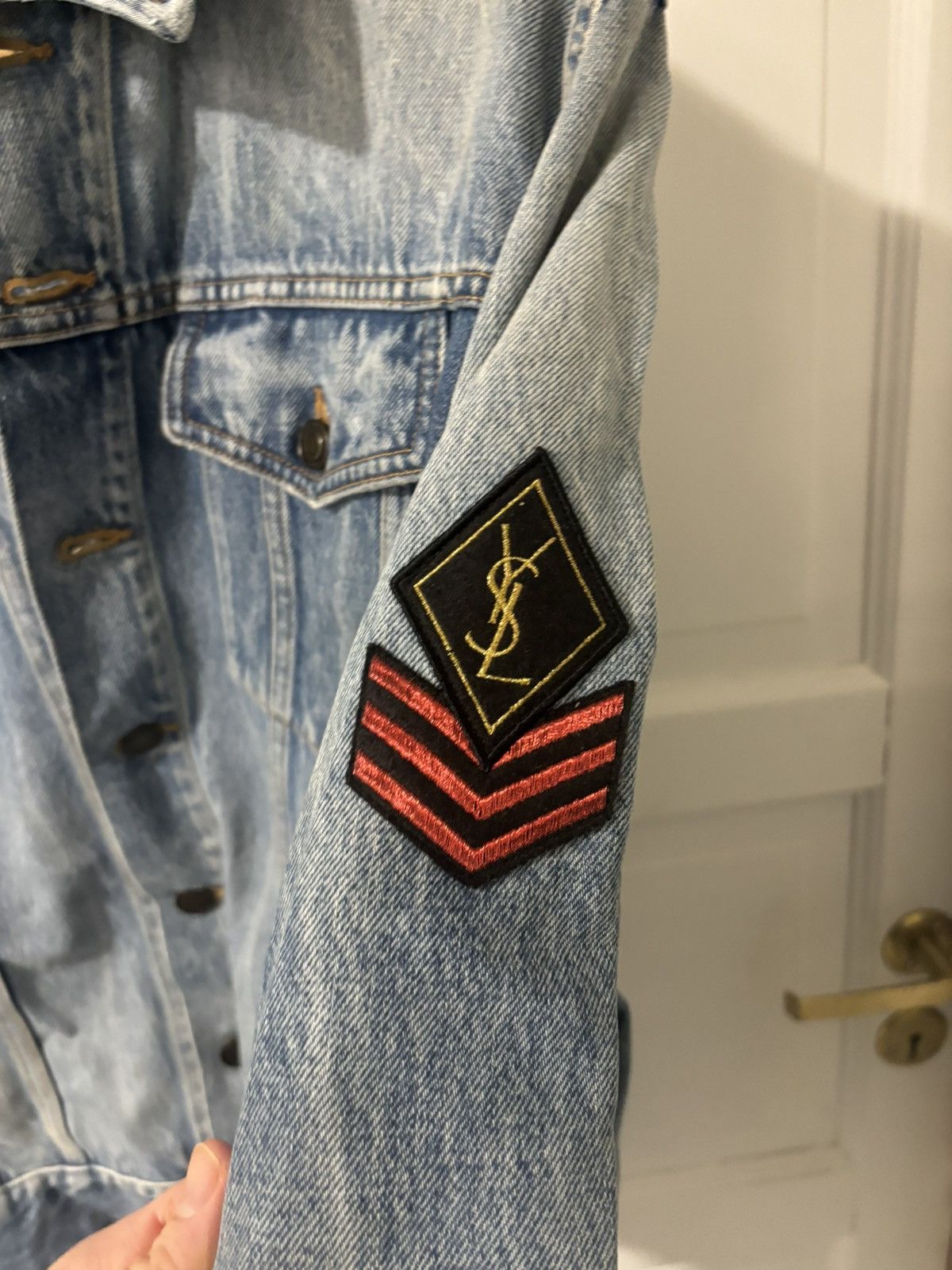 Saint Laurent Paris Saint Laurent Paris YSL Military Patch Blue Denim Jacket Size US XL / EU 56 / 4 - 5 Thumbnail