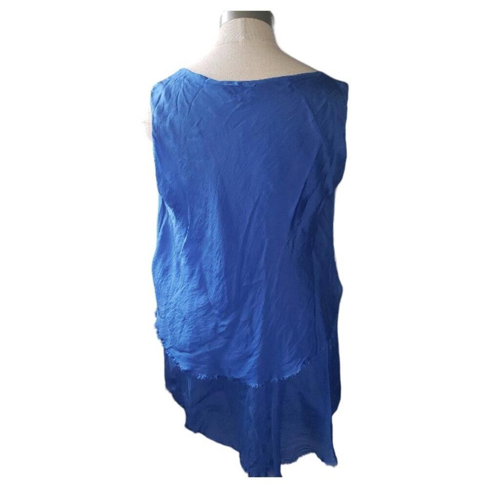 Designer CT1676 Tina Stephens Royal Blue Layered Sleeveless Blouse Size S / US 4 / IT 40 - 4 Thumbnail