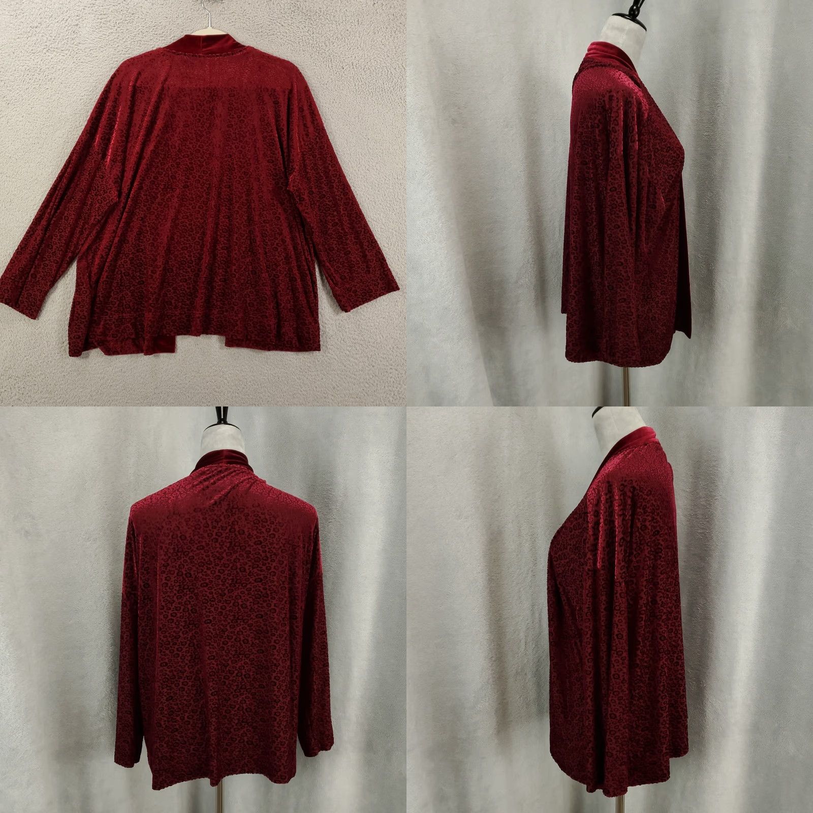 Isaac Mizrahi Womens Velvet Cardigan Size Large Burgundy Animal Print Open Front Soft Comfort Size L / US 10 / IT 46 - 8 Thumbnail