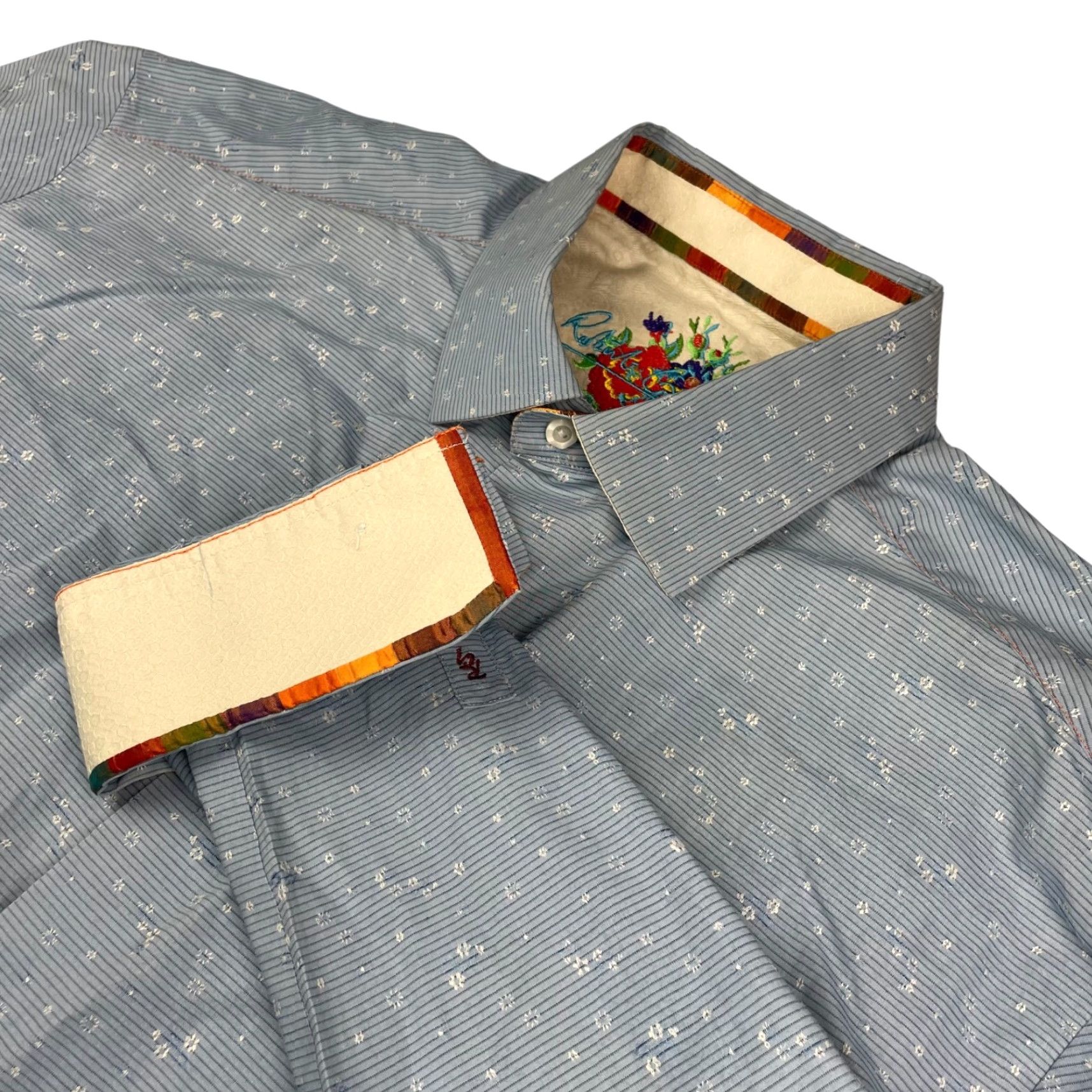 Robert Graham Robert Graham Button-Up Shirt XL 100% Cotton Blue Stripe Floral Flip Cuff Mens Long Sleeve Shirt Size US XL / EU 56 / 4 - 2 Thumbnail