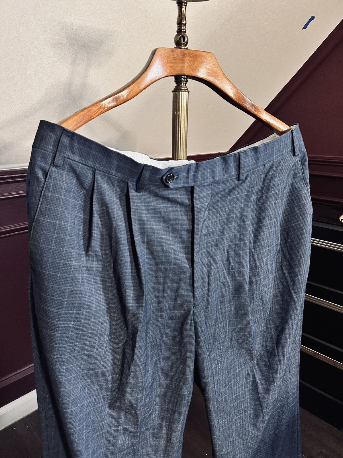 RRL Ralph Lauren Double RL blue plaid Egyptian flat front pants trousers Size US 37 - 2 Thumbnail