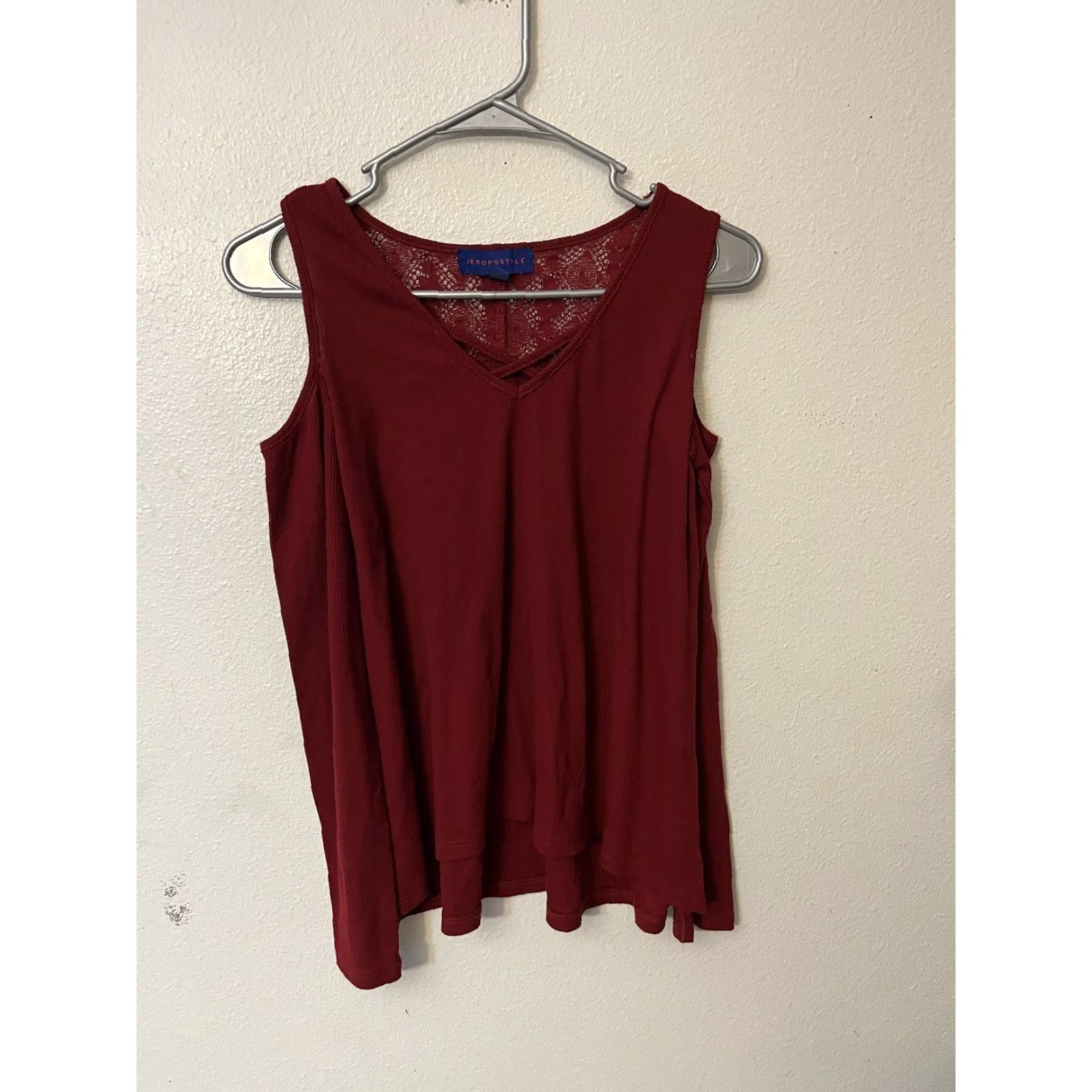 Aeropostale Aeropostale Blouse Shirt V-Neck Long Sleeve Cold Shoulder Ribbed Maroon Red Womens M Adult? Size M / US 6-8 / IT 42-44 - 2 Thumbnail