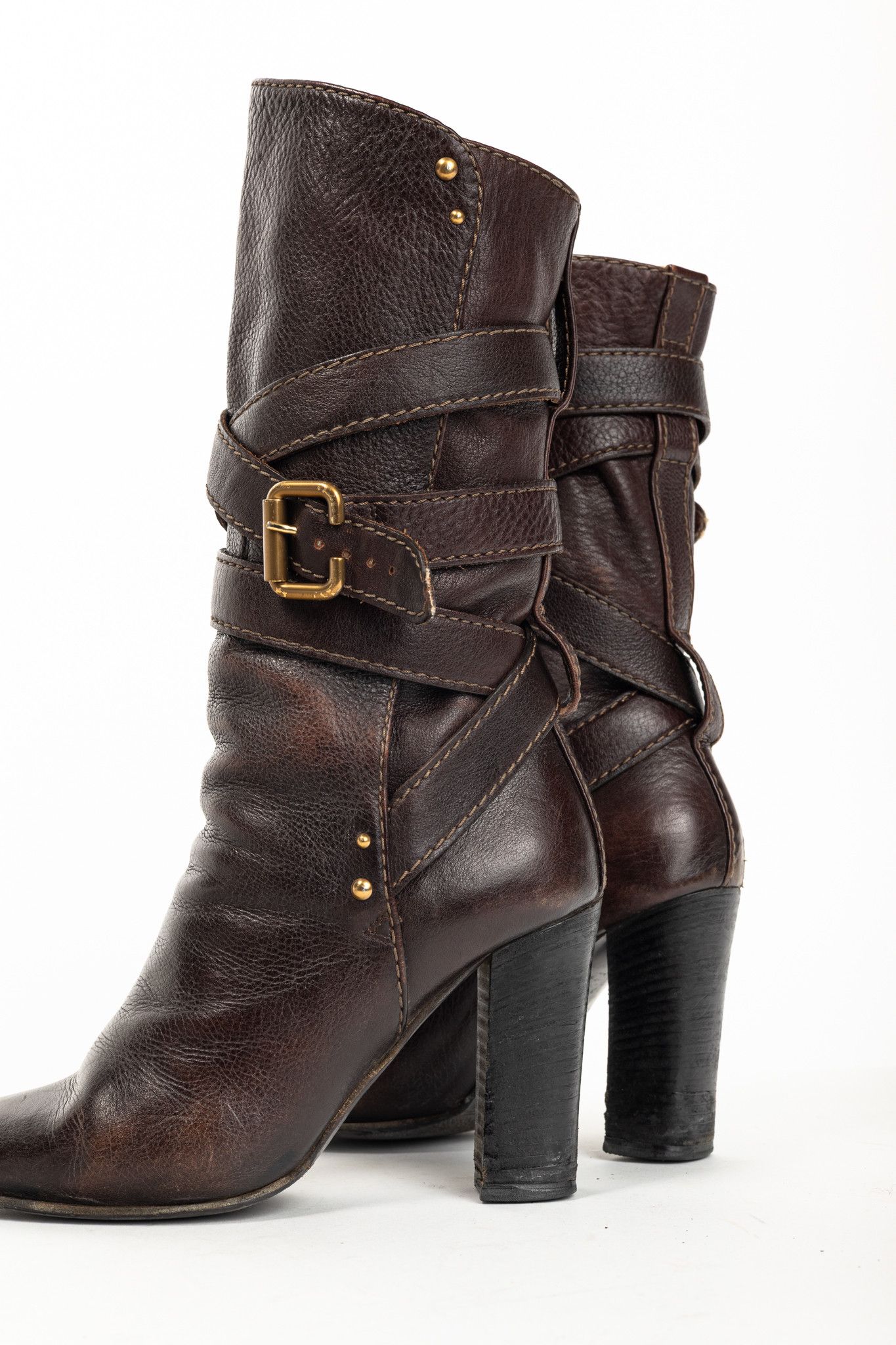 Chloe Chloe Paddington Brown Pebbled-Leather Wraparound Boots Size US 8.5 / IT 38.5 - 8 Thumbnail