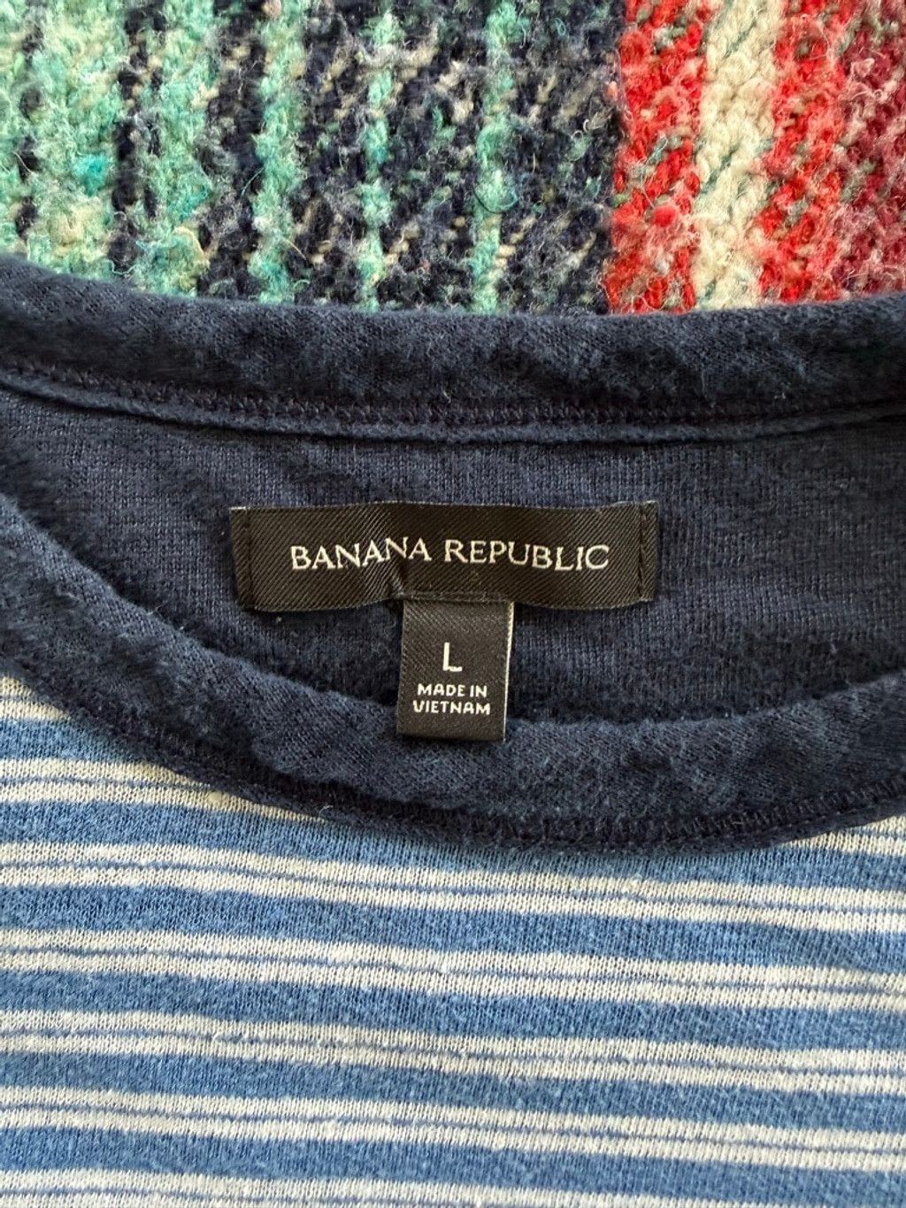 Banana Republic Banana Republic Cropped Blue/White Stripe Short Sleeve Tee L Size US L / EU 52-54 / 3 - 4 Thumbnail
