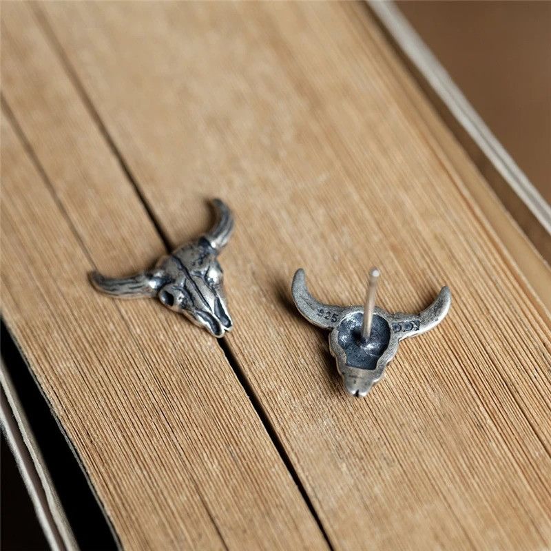 Jewelry Tiny Skull Bull Stud Earrings 925 Sterling Ear Charms Gift Size ONE SIZE - 4 Thumbnail