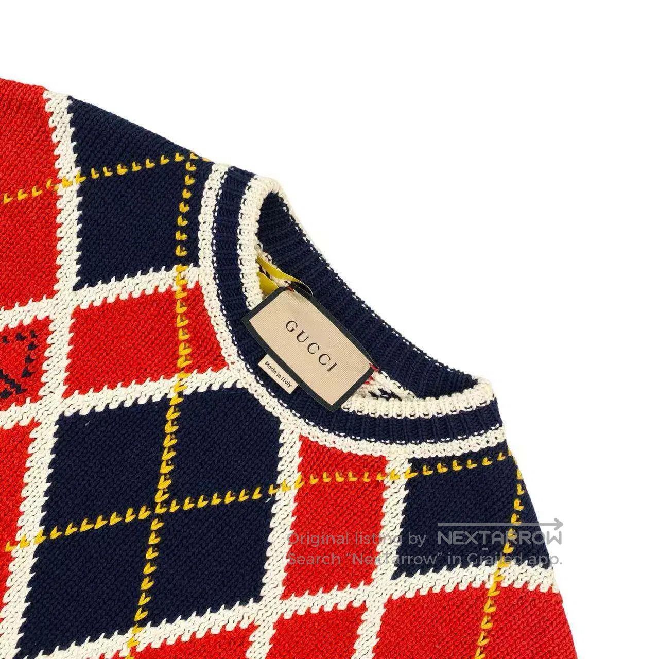 Gucci Guicci 23SS diamond plaid color-blocking round toe sweater Size XS / US 0-2 / IT 36-38 - 3 Thumbnail