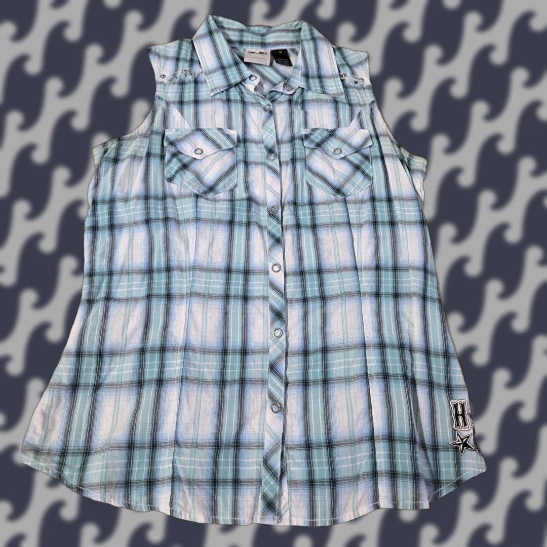Harley Davidson Harley-Davidson Shirt Womens Medium Blue Plaid Sleeveless Western Studded Star Size M / US 6-8 / IT 42-44 - 1 Thumbnail