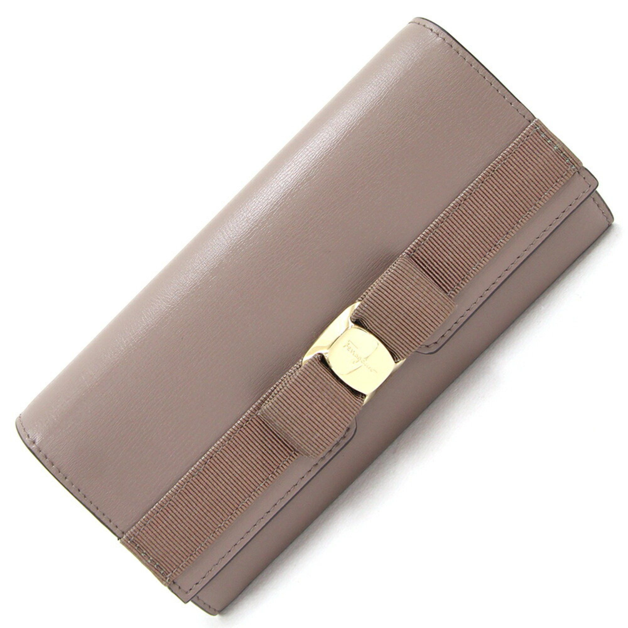 image of Salvatore Ferragamo Ferragamo Bifold Long Wallet Vara 22E008 Brown Leather Ribbon Ladies Salvatore,