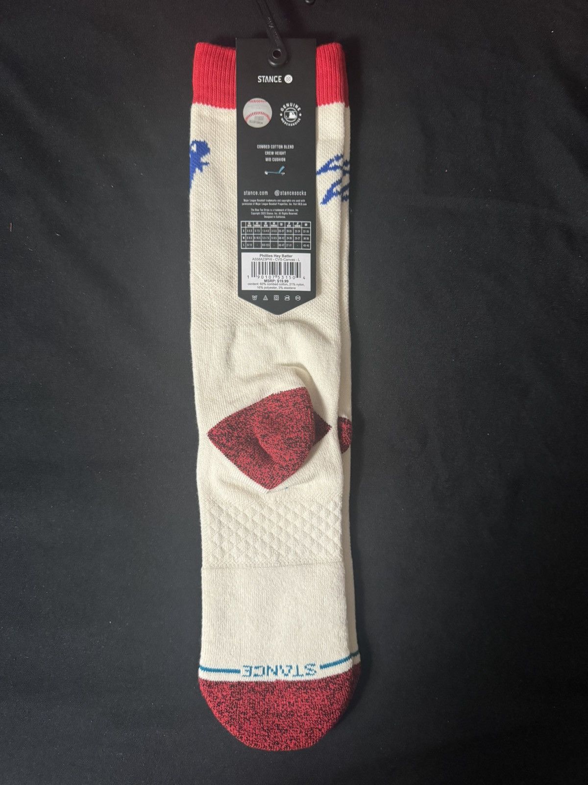 Stance Socks Phillies ‘Hey Batter’ Crew Socks x 3 - Large 9-13 - MLB Size ONE SIZE - 2 Thumbnail