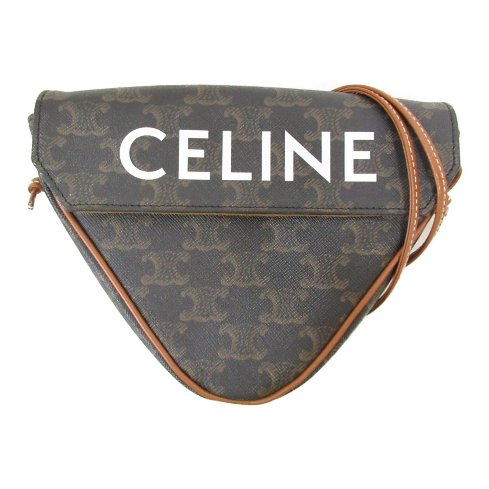 Celine Triomphe Triangle Shoulder Bag Canvas Black Brown