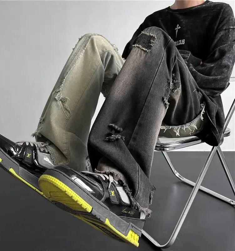 Japanese Brand Straight and distressed contrasting color slim fit jeans Size US 30 / EU 46 - 3 Thumbnail