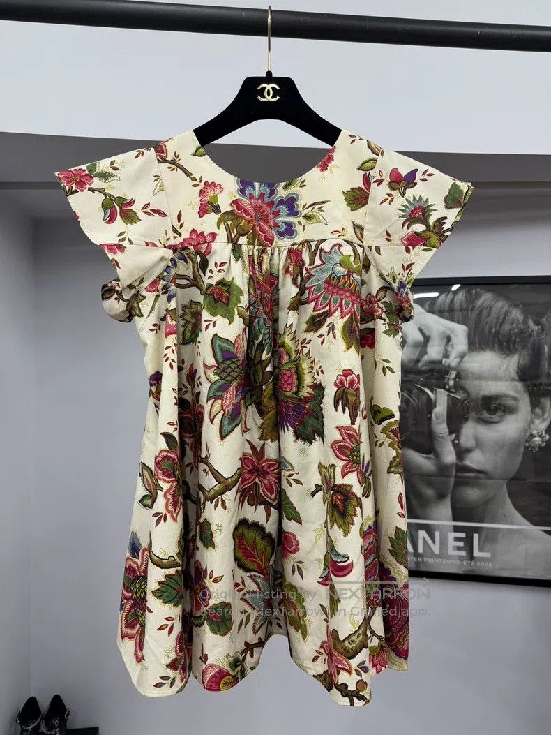 Dior White printed flying sleeves short sleeves