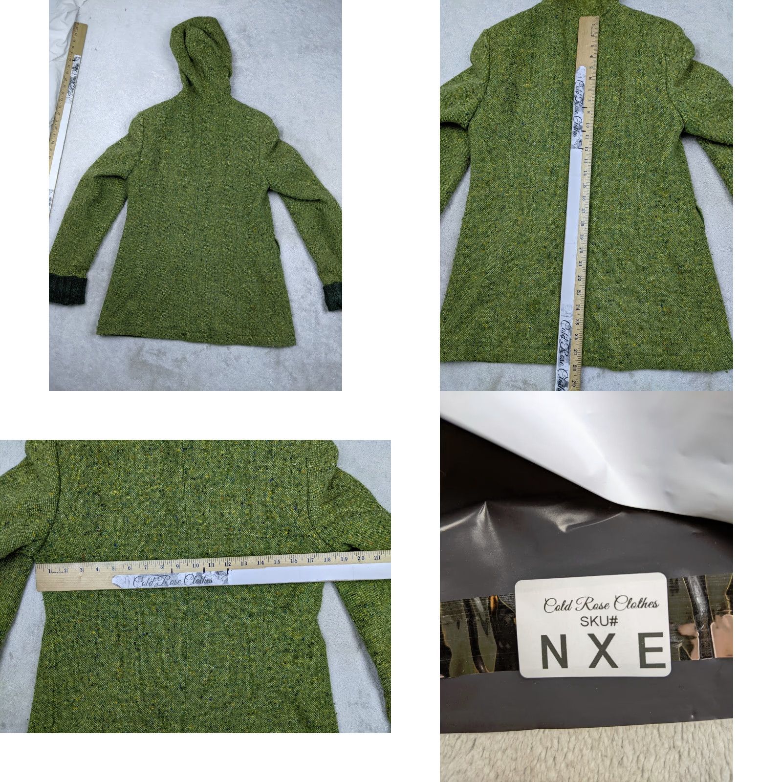 Vintage Relativity Womens Jacket Coatigan S Green Tweed Wool Blend Zip Hood Size S / US 4 / IT 40 - 8 Thumbnail