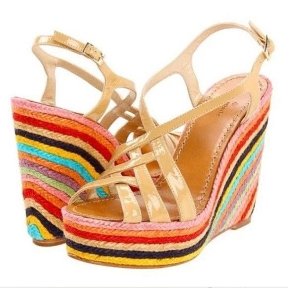 Kate Spade Lindsey Nude Leather Strappy Rainbow Espadrille P