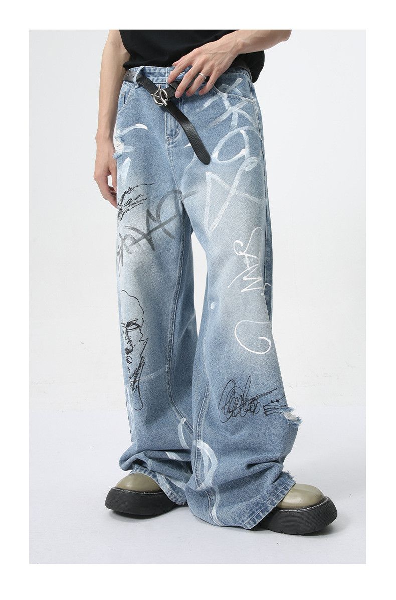Japanese Brand × Vintage American street graffiti fun straight jeans trend Size US 32 / EU 48 - 2 Thumbnail