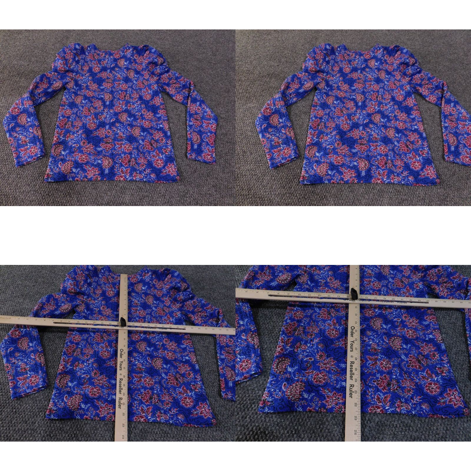 Loft VINTAGE LOFT Top Womens XS Blue Pink Floral Long Sleeve Ruched Blouse Stretch Boho Size XS / US 0-2 / IT 36-38 - 9 Thumbnail