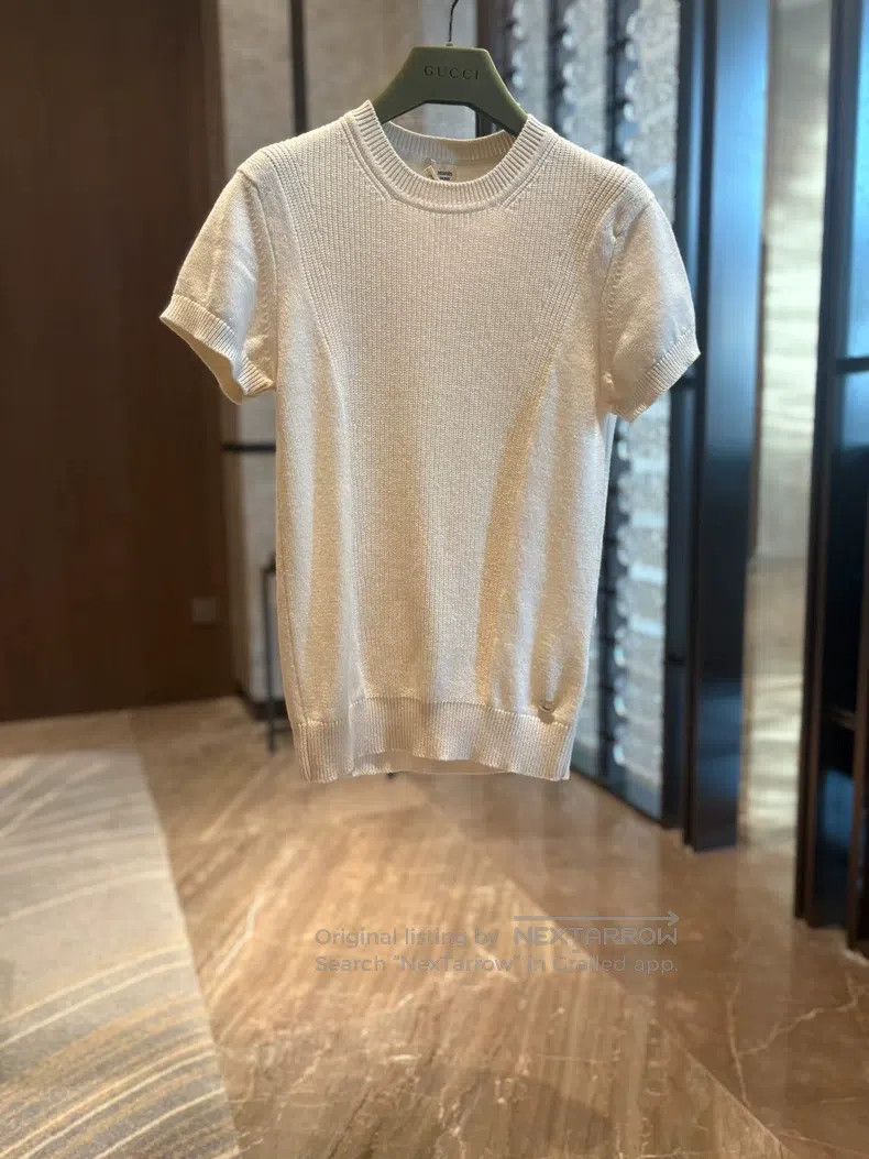 Hermes Hermes White cashmere short-sleeve knit top Size XXS / US 00 / IT 34 - 1 Thumbnail