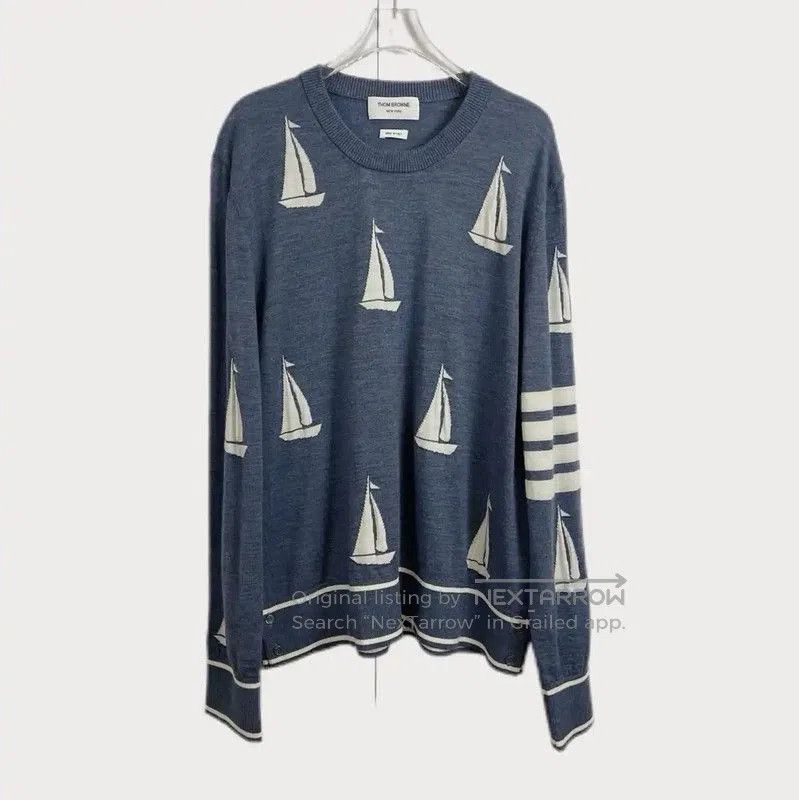 Thom Browne Blue Cotton Long Sleeve Pullover Sweater .
