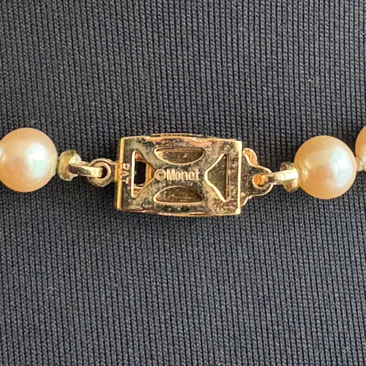Monet Signed Monet Faux Pearls Knotted Gold Tone Clasp 24" Size ONE SIZE - 3 Thumbnail