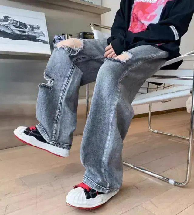 Japanese Brand Retro straight leg wide leg hip-hop ripped jeans Size US 30 / EU 46 - 6 Thumbnail