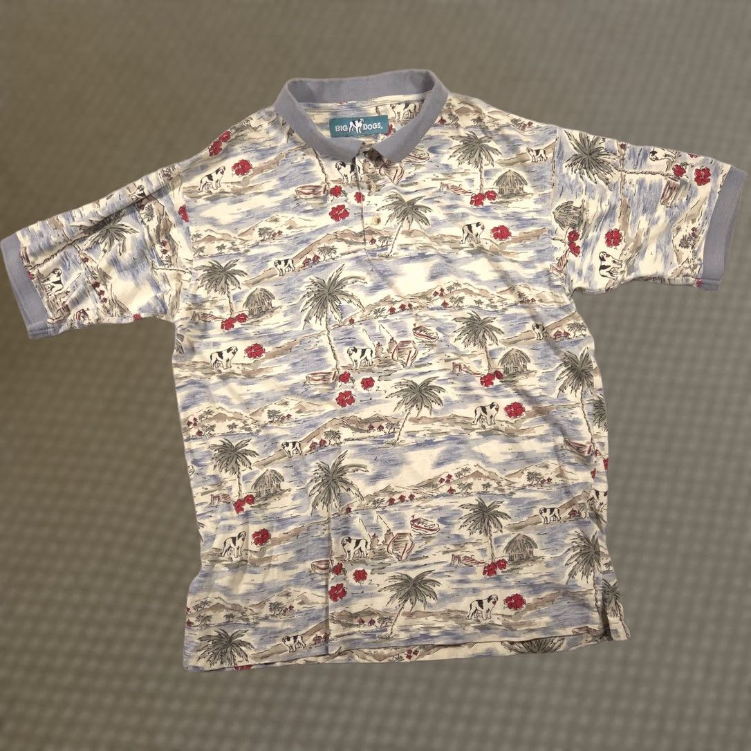 Big Dogs Big Dogs Polo Shirt Mens XL Tropical Island Dog Print Allover Cotton Casual Top Size US XL / EU 56 / 4 - 1 Thumbnail
