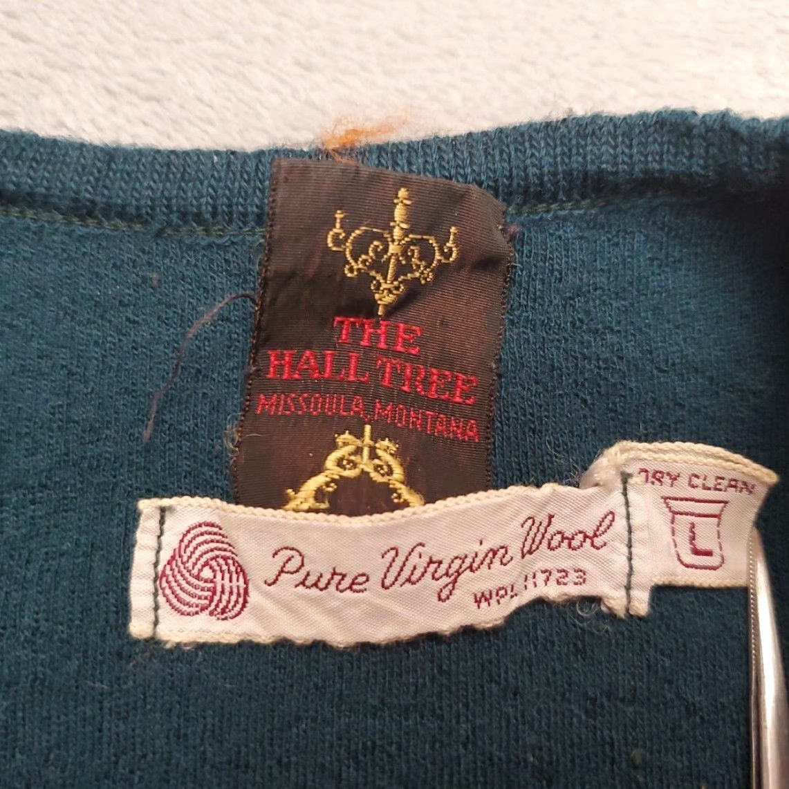 Vintage VINTAGE True Vintage Sweater Mens L Green Pure Virgin Wool Preppy V-neck The Hall Tree Shirt Mens L Green Wool Pullover Knit Pockets 90s Grunge Retro Size US L / EU 52-54 / 3 - 6 Thumbnail