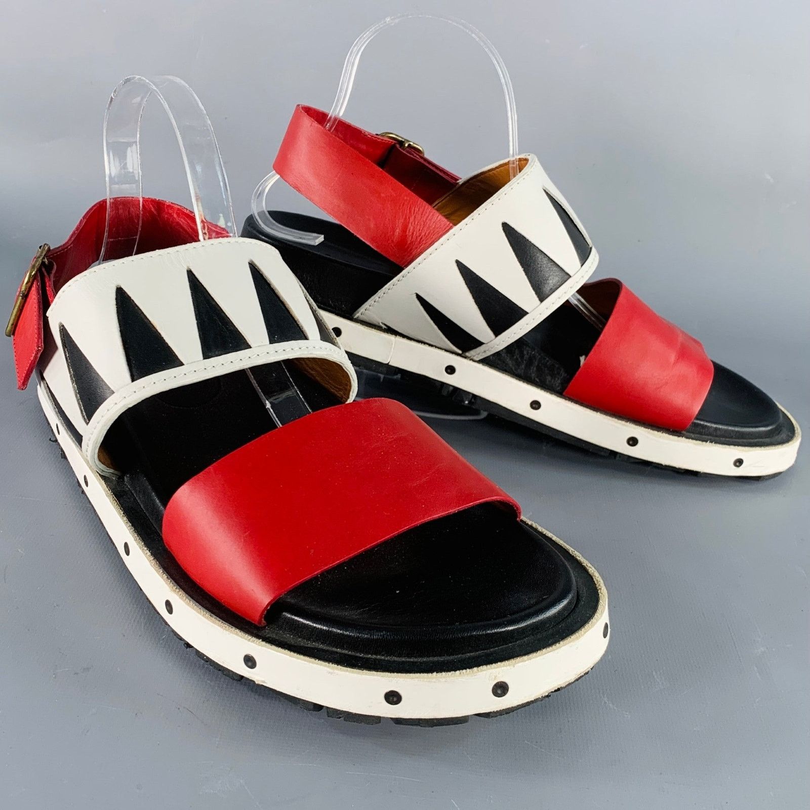 Marni MARNI 10 Red Black White Color Block Leather Buckle Sandals Size US 10 / EU 43 - 1 Thumbnail