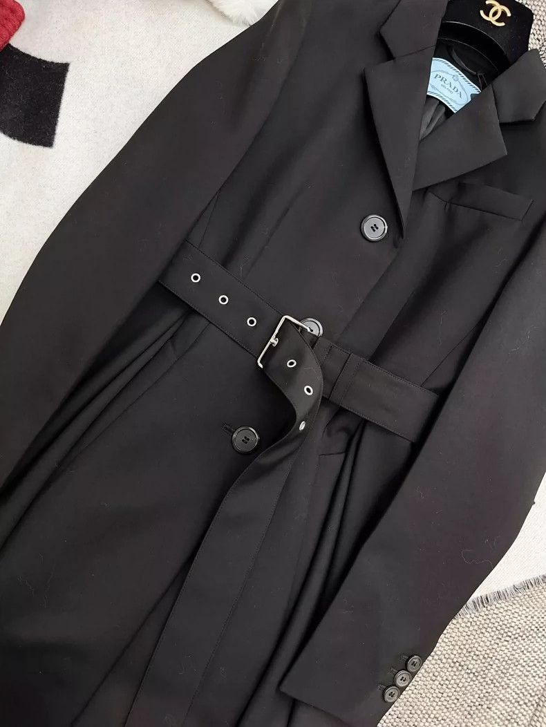 Prada Prada Black Long Belted Dress Coat-2506 Size S / US 4 / IT 40 - 3 Thumbnail