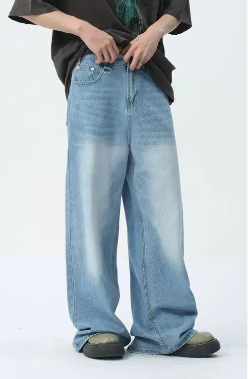 VIBE Simple light blue washed floor-length wide-leg jeans Size US 32 / EU 48 - 5 Thumbnail