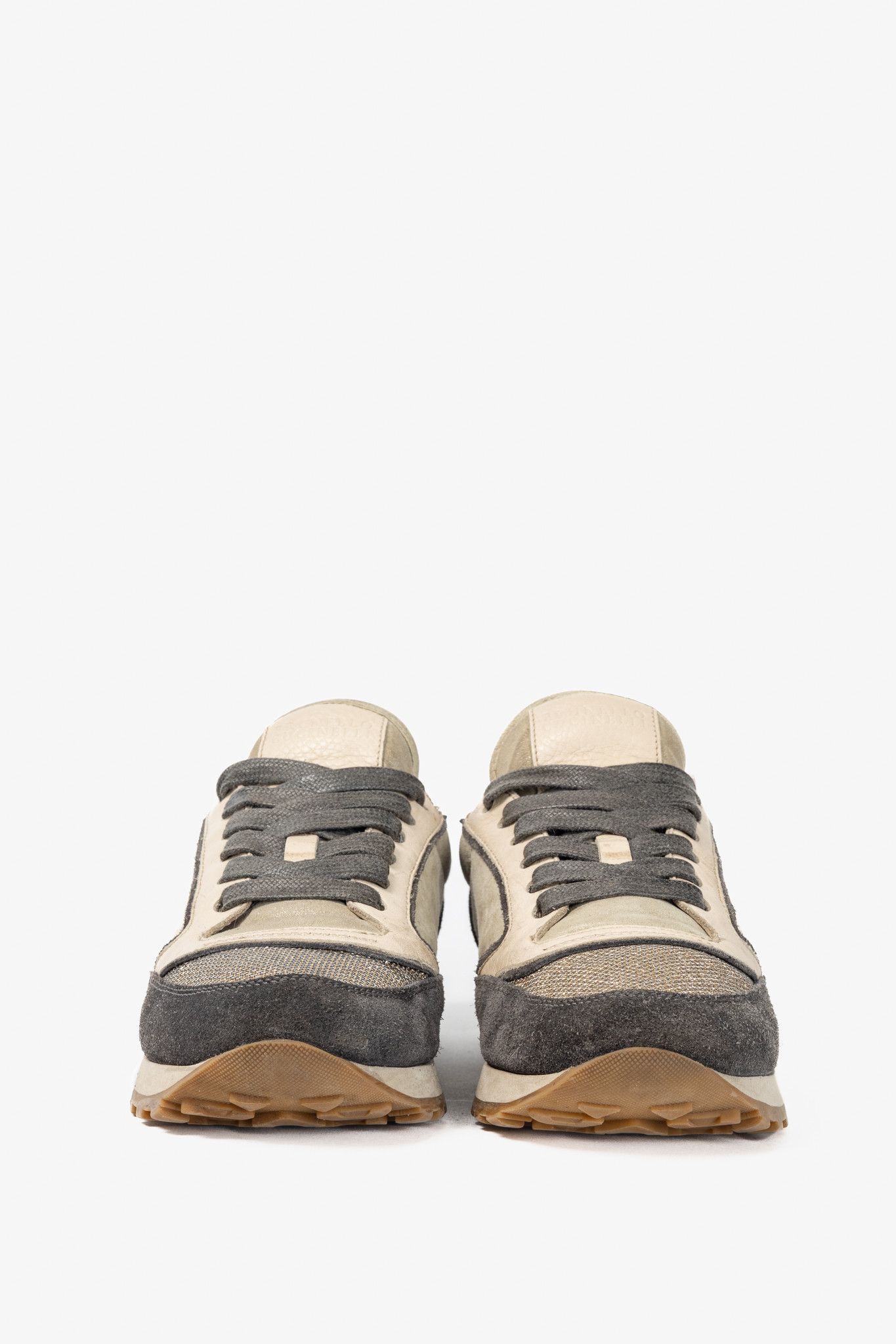 Brunello Cucinelli Brunello Cucinelli Suede & Leather Glitter Sneakers Size US 7.5 / IT 37.5 - 2 Thumbnail
