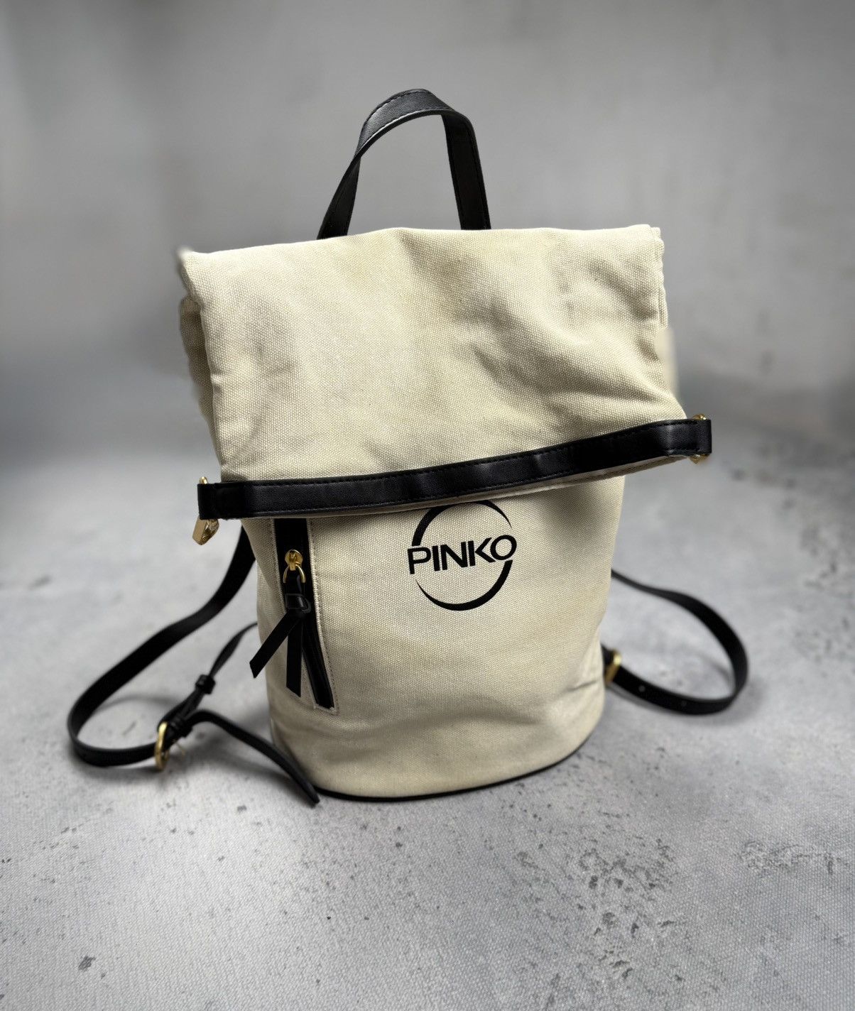 Pinko Pinko Beige Canvas Leather Roll Top Backpack Gold Hardware Size ONE SIZE - 6 Thumbnail