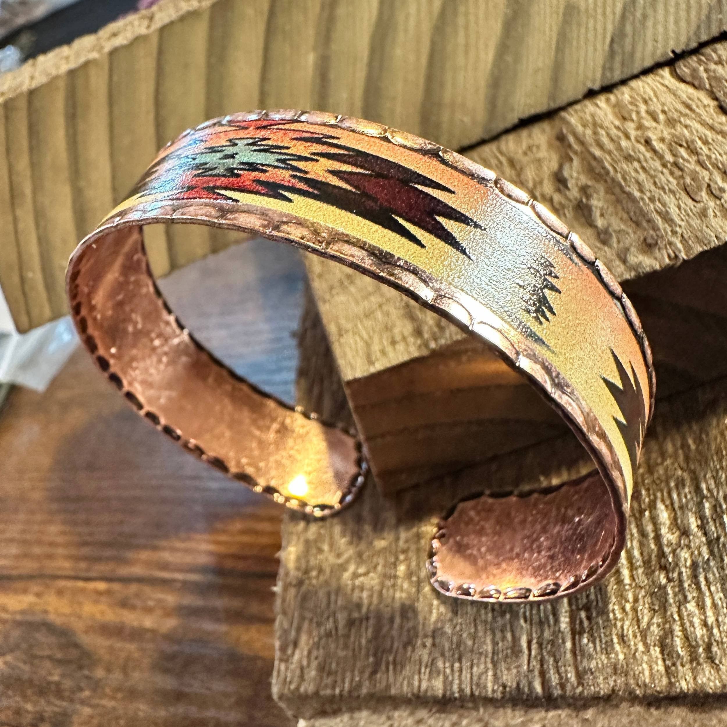 Other Handmade Boho Native American Aztek Copper Narrow Cuff Brace Size ONE SIZE - 8 Thumbnail