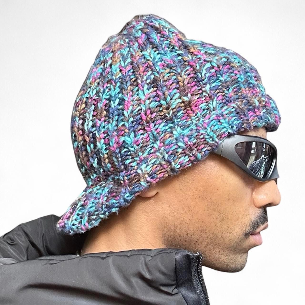 Vintage Vintage Blue & Purple Knit Winter Beanie Size ONE SIZE - 5 Thumbnail